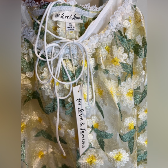 Free People For Love & Lemons Rachel Embroidered Lace Ruffles mini Dress XL - Picture 6 of 8